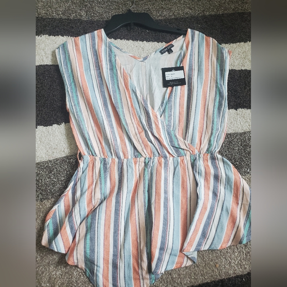 Striped Sleeveless Pelum Top Linen Mix Stripped Blue And Orange Size Small